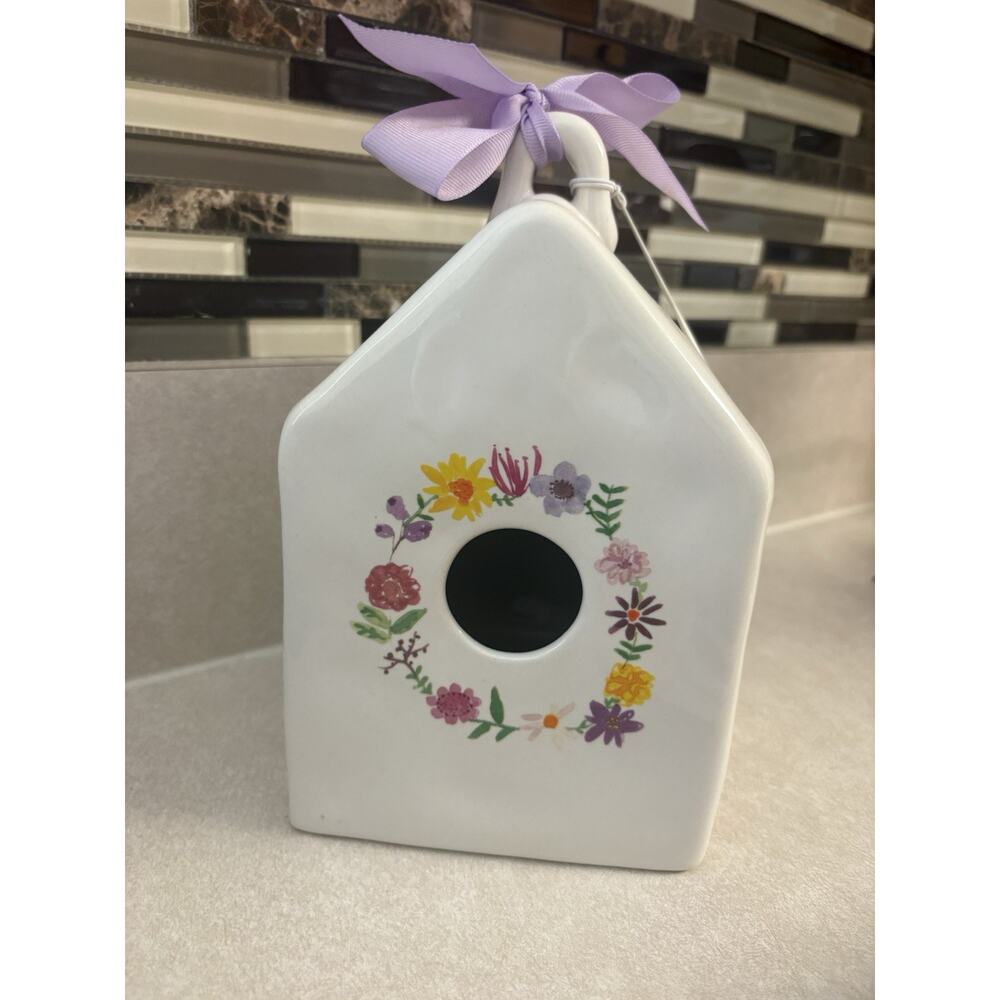 Rae Dunn Birdhouse Floral Wreath Watercolor 2017 Artisan Collection Spring Decor